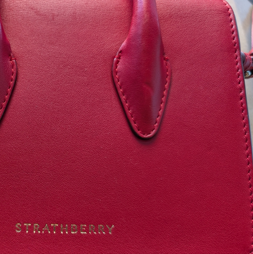 [Strathberry] Authentic Ruby Red Nano Tote Gold Hardware with Leather Strap - Picture 13 of 15
